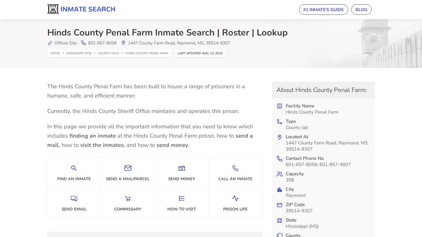 Hinds County Penal Farm Inmate Search | Roster | Lookup
