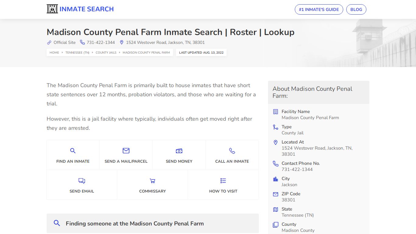 Madison County Penal Farm Inmate Search | Roster | Lookup